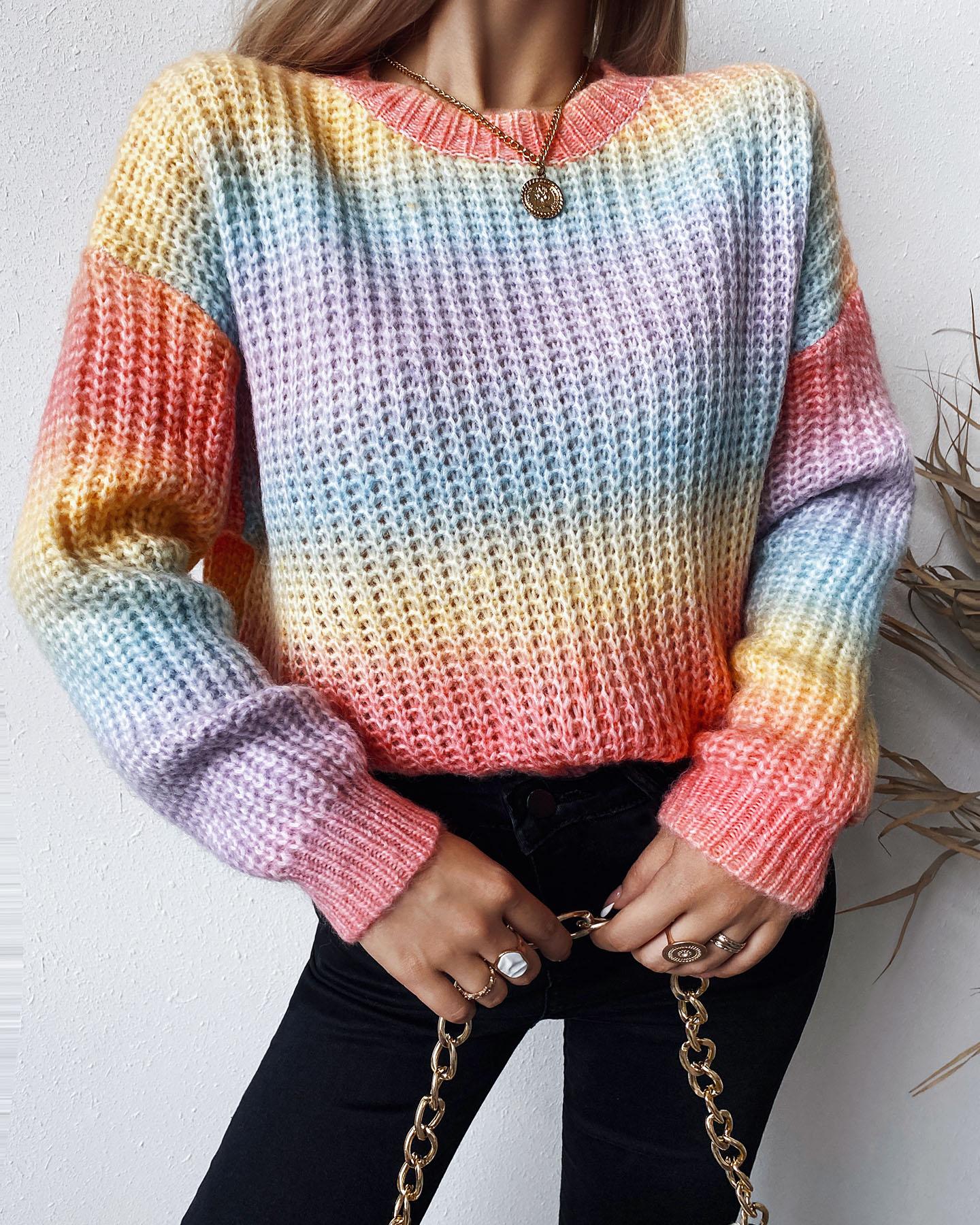 

Knit Long Sleeve Ombre Colorblock Sweater, Multicolor