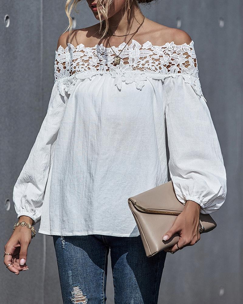 

Off Shoulder Guipure Lace Casual Top, White