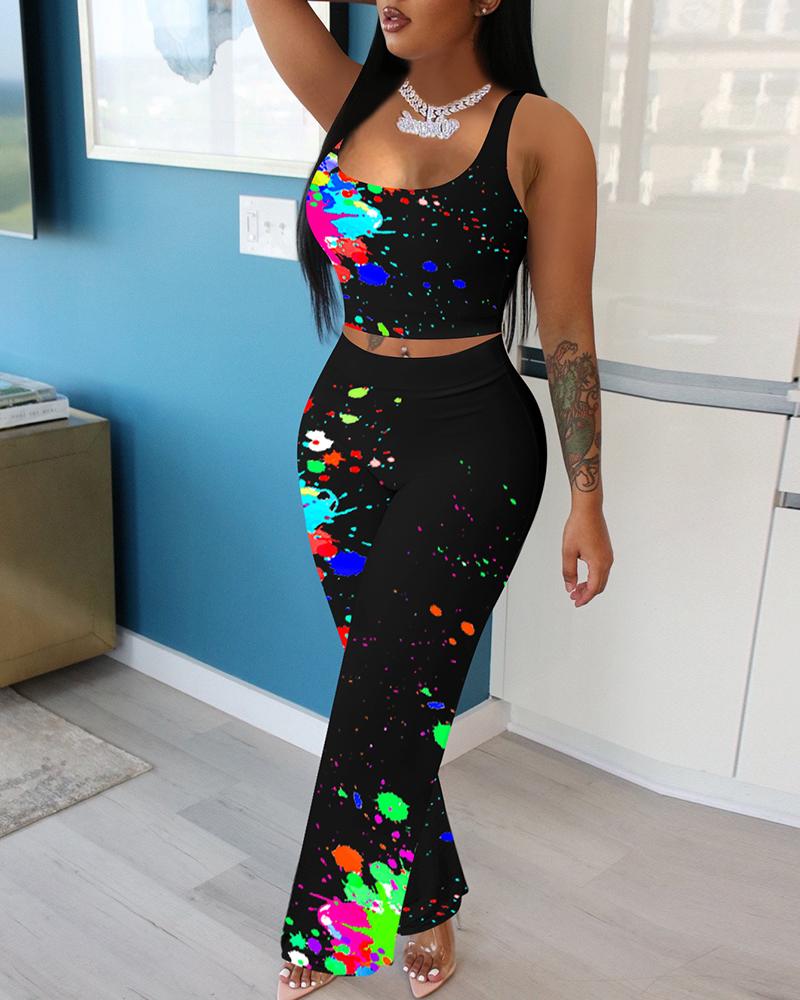 

Colorblock Tank Top & High Waist Pants Set, Black