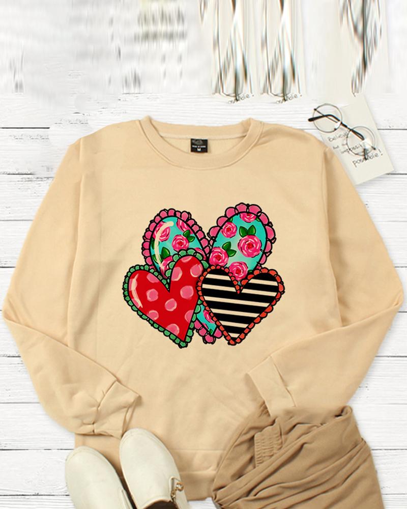

Valentine' Day Heart Striped Floral Print Top, Khaki