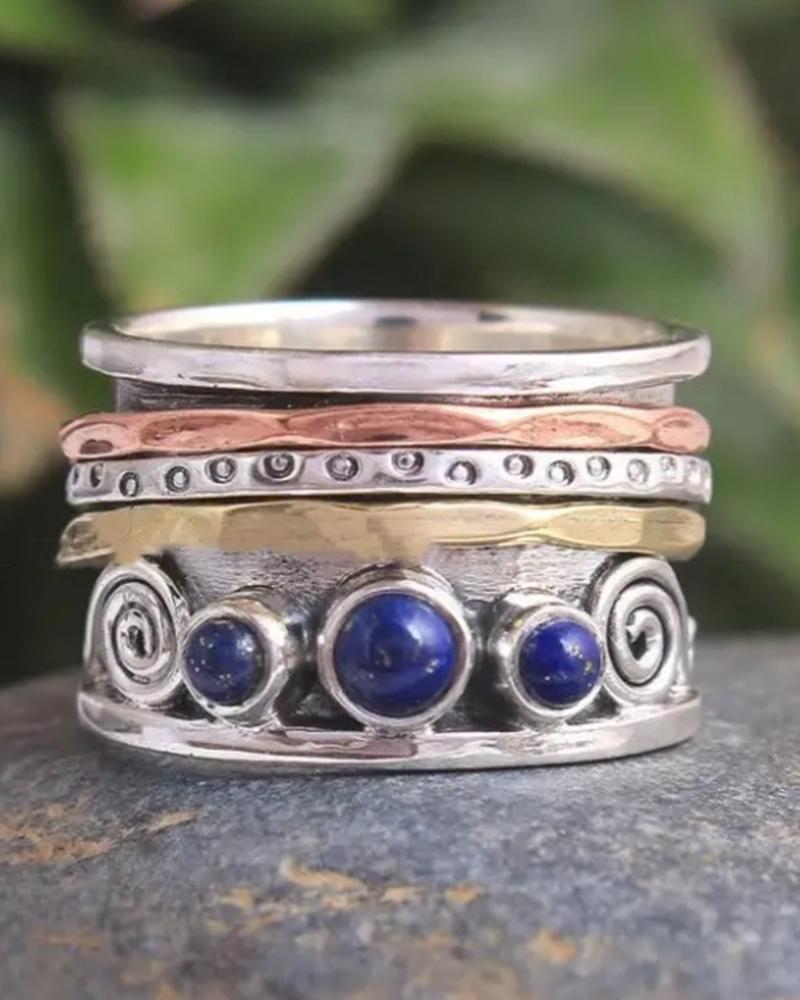 

1pc Bohemian Gem Stone Wide Ring, Silver