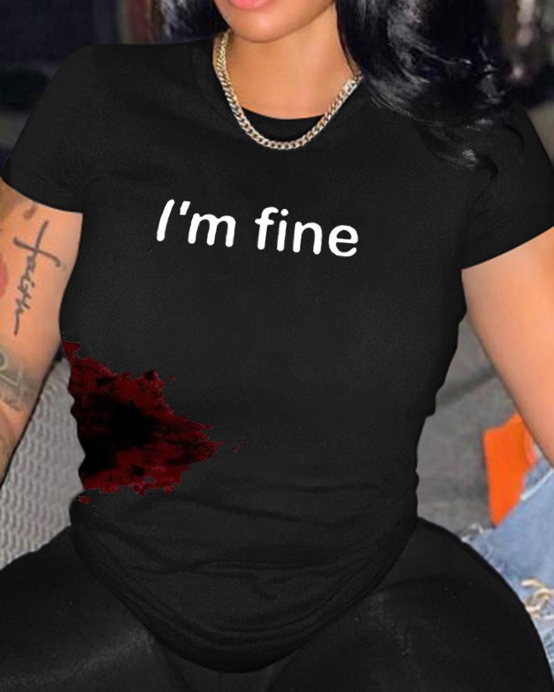 

Halloween Letter Blood Print T-shirt, Black
