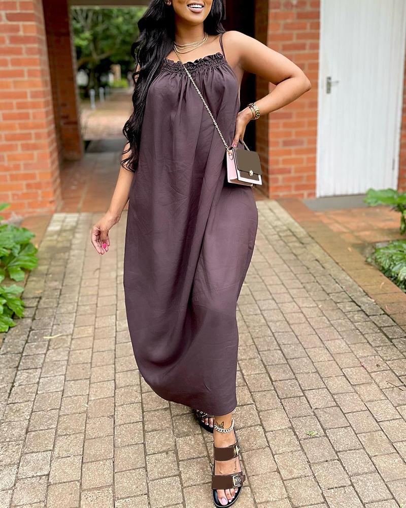 

Spaghetti Strap Backless Maxi Dress, Dark brown