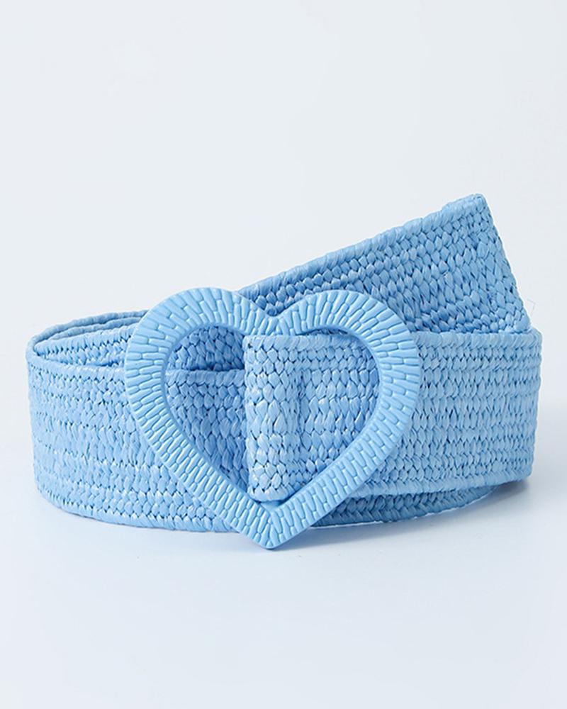 

1pc Braided Heart Buckle Belt, Sky blue