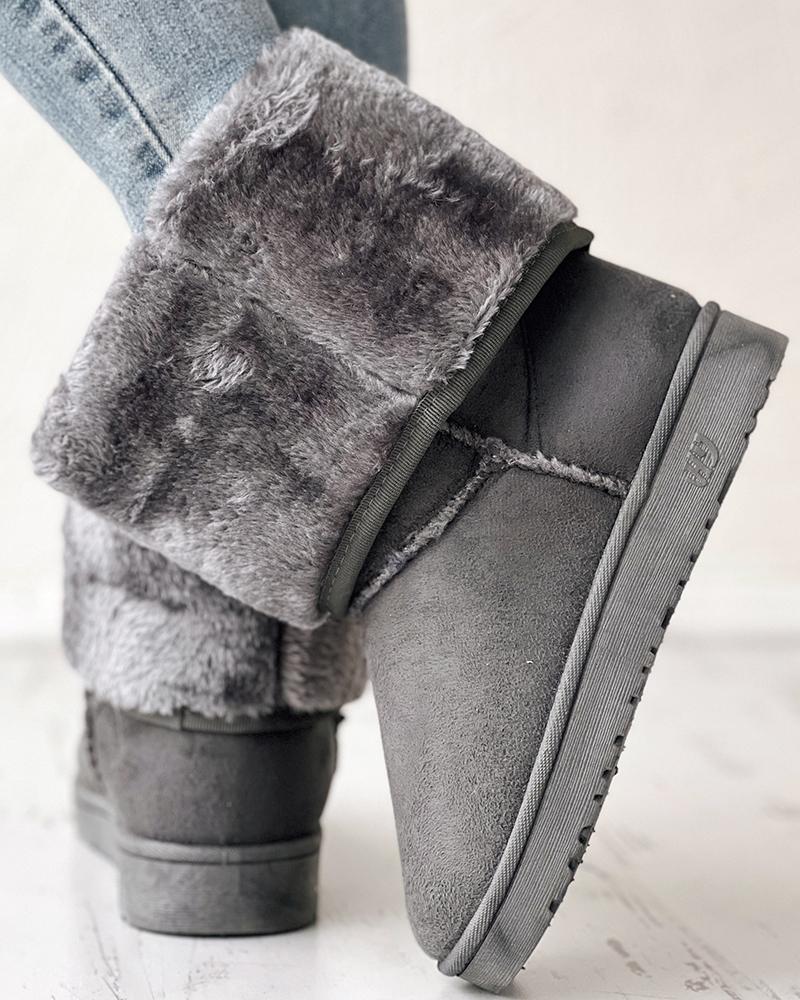 

Contrast Piping Lined Snow Boots, Gray