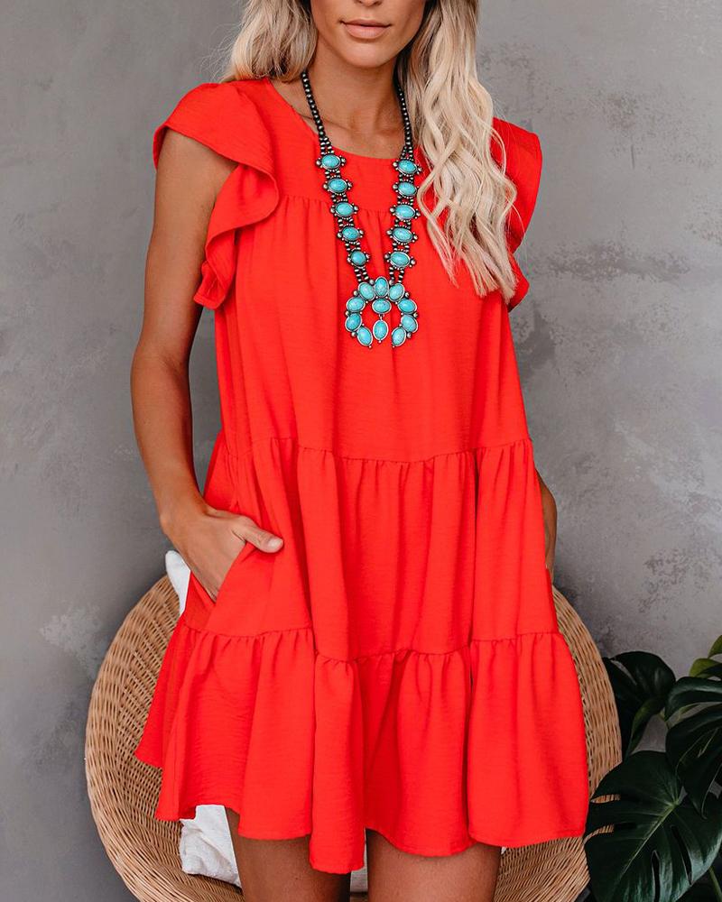 

Ruffle Sleeve Mini Tunic Dress, Red