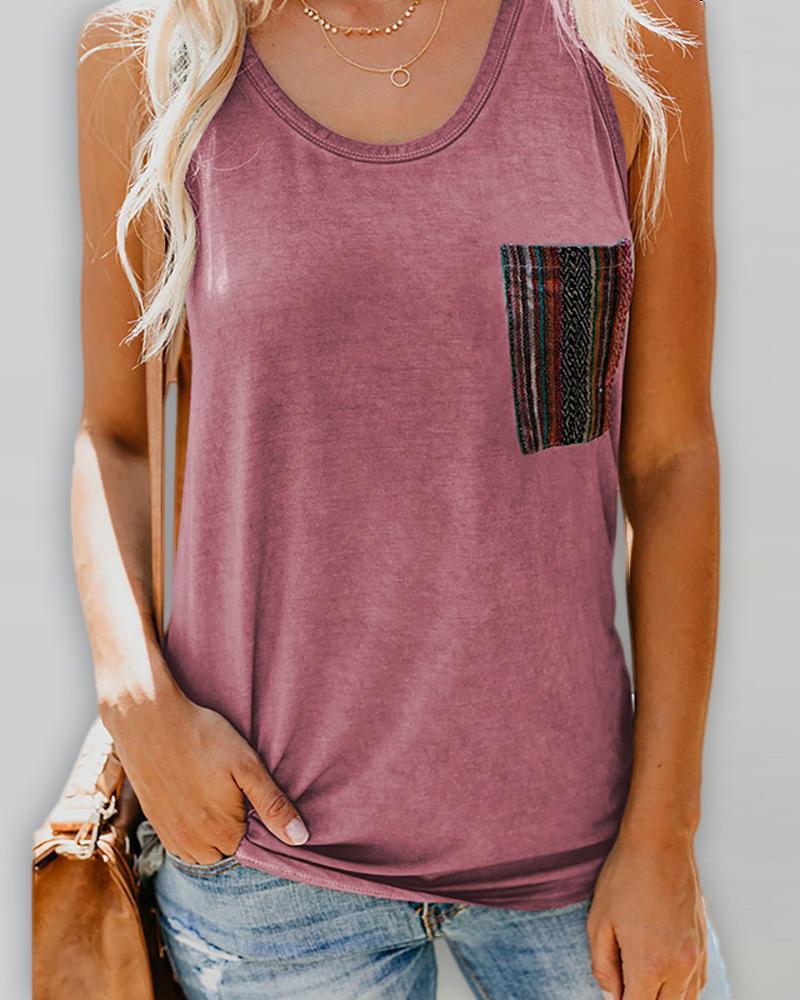 

Pocket Design U Neck Tank, Pink