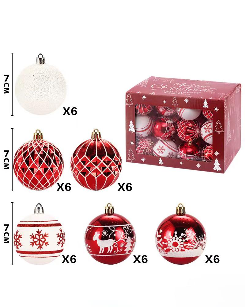 

36pcs Christmas Print Balls 7cm Plastic Decoration For Home Tree Decorations, Red