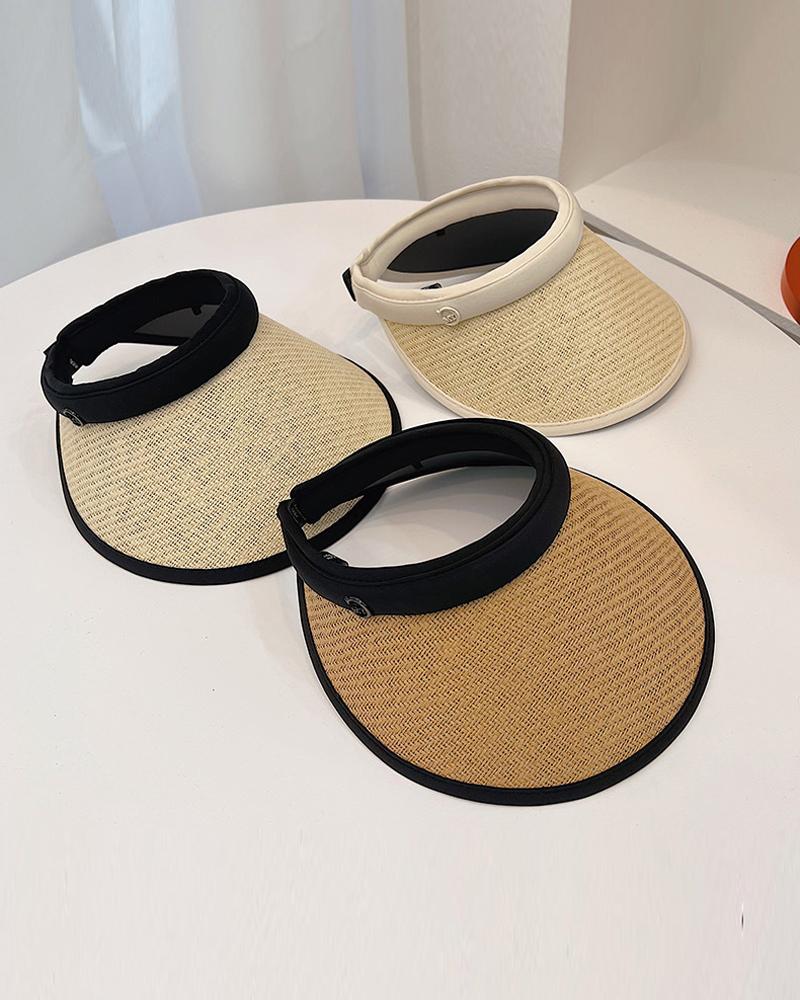 

1pc Beach Sunhat Straw Visor Hat, Khaki