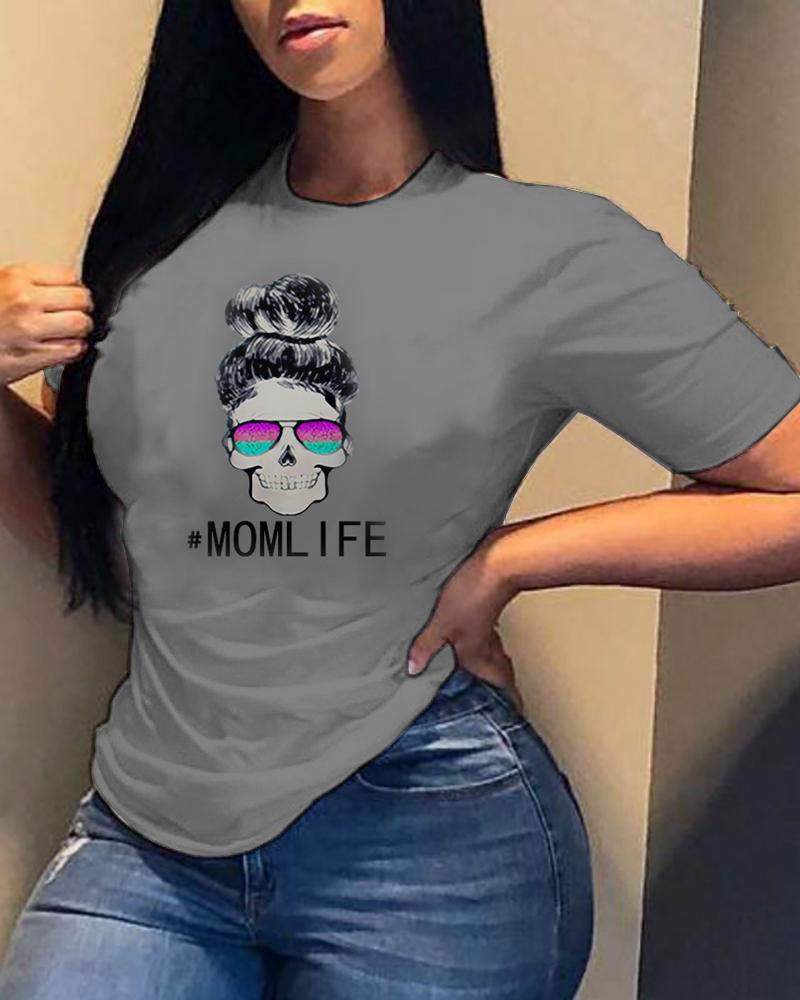 

Letter Graphic Print Short Sleeve T-shirt, Gray