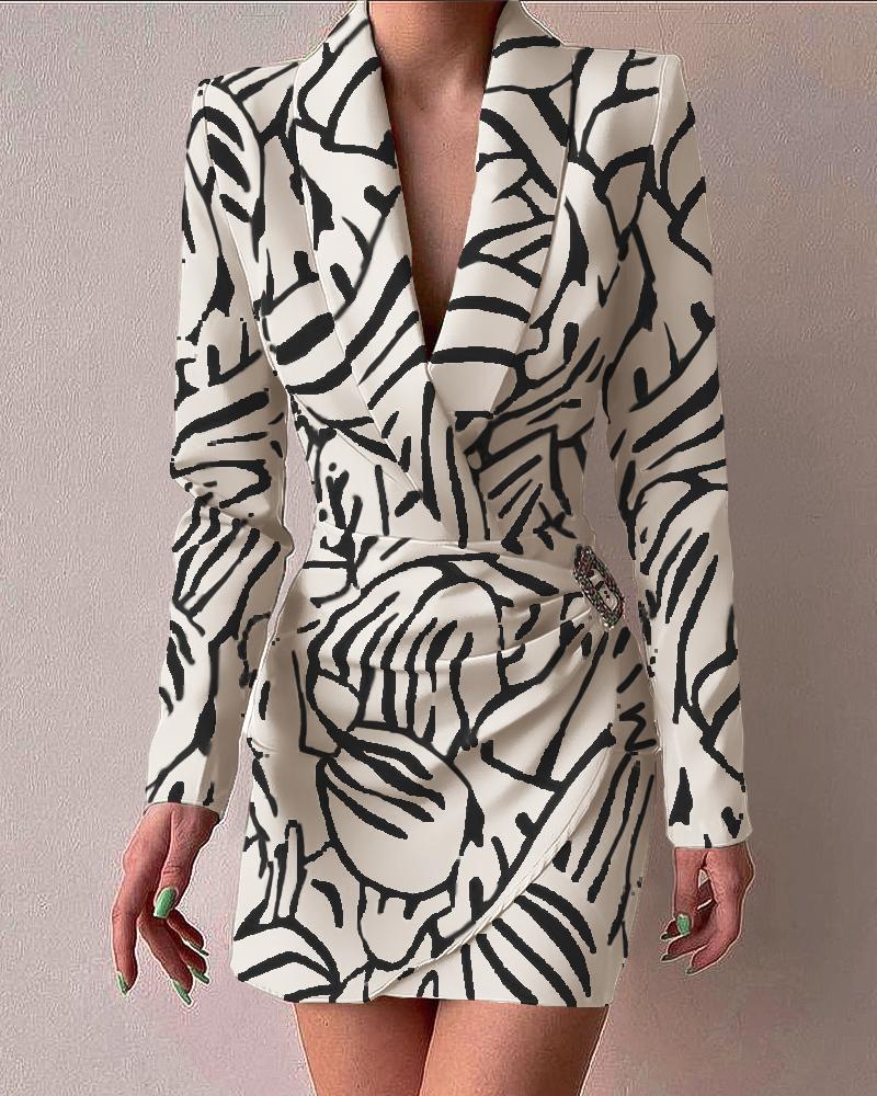 

Allover Print Shawl Collar Ruched Blazer Dress, Apricot