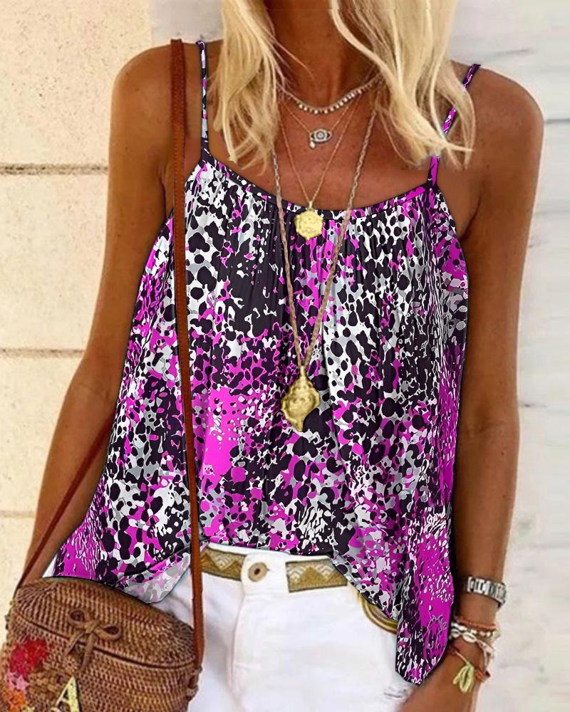 

Leopard Print Scoop Neck Flowy Cami Top, Purple