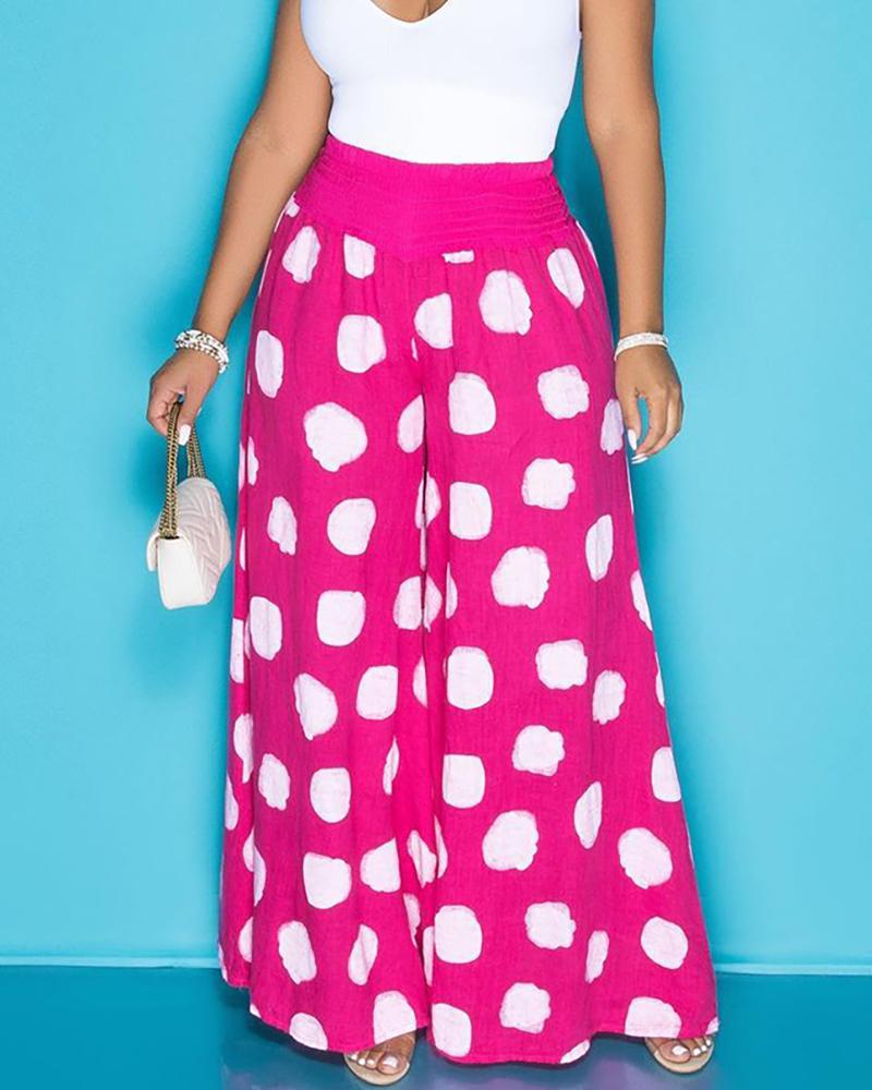 

Polkadot / Letter / Colorblock / Floral Print Wide Leg Pants, Style1