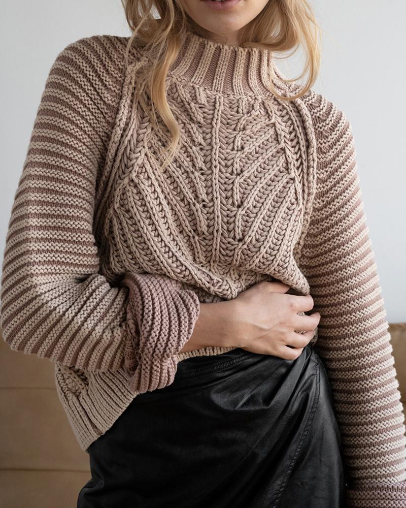 

Plain Long Sleeve Cable Knit Sweater, Khaki