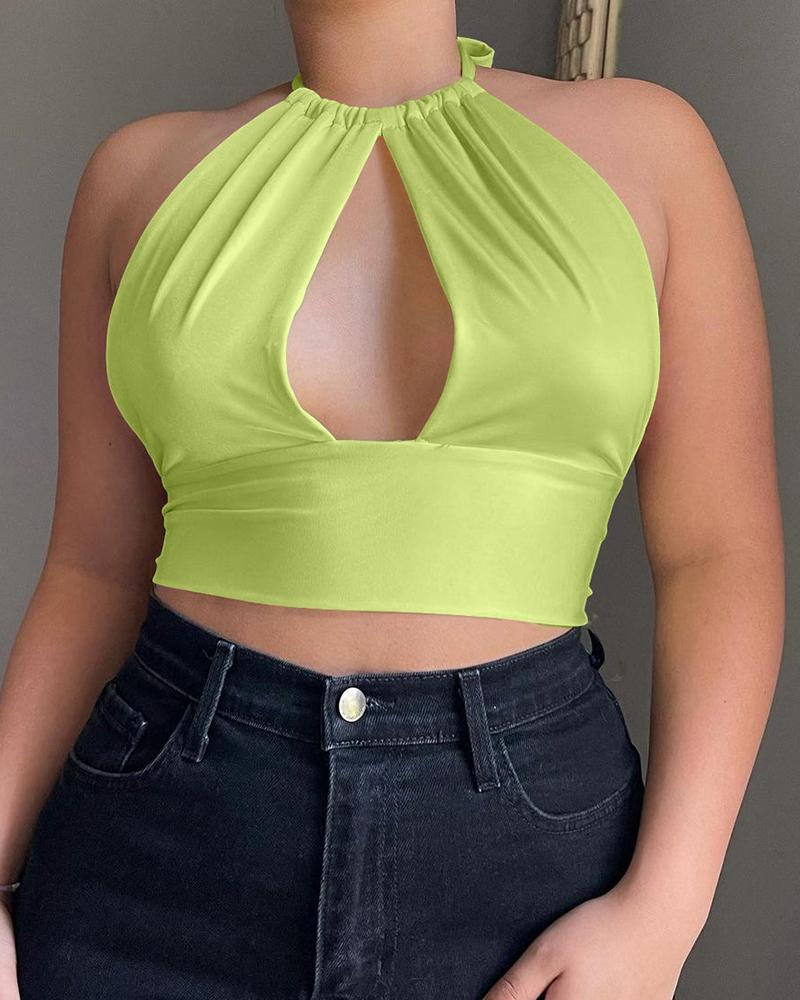 

Solid Halter Cut-out Skinny Sleeveless Tanks, Yellow