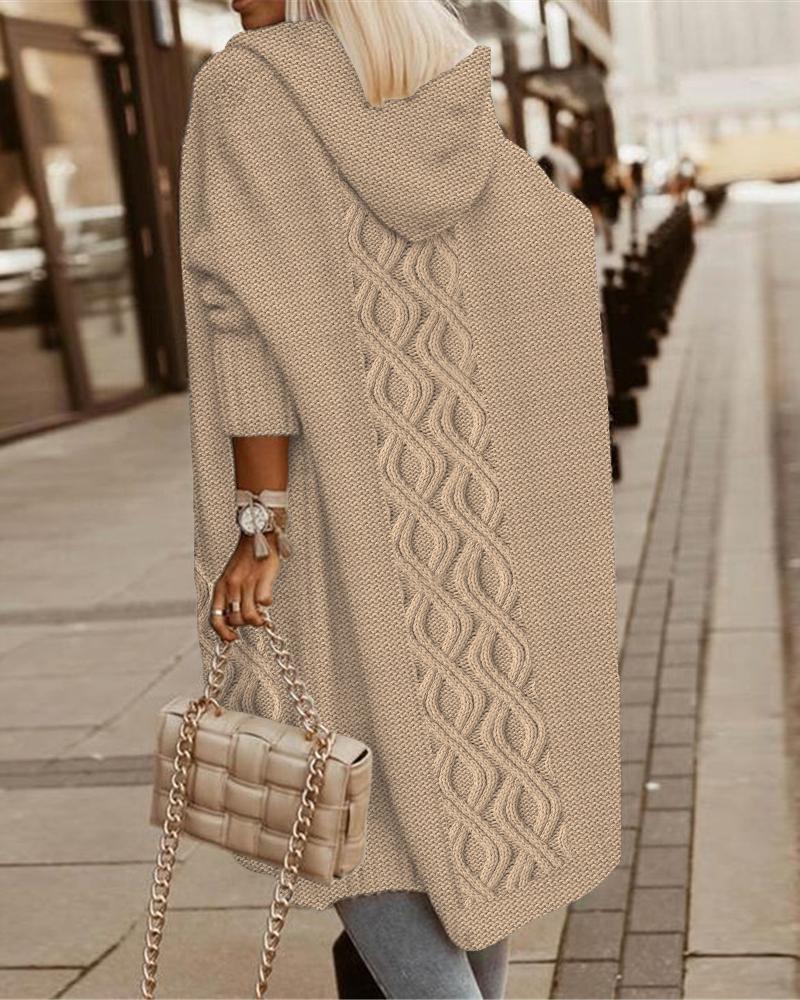 

Braided Long Sleeve Hooded Longline Cardigan, Khaki