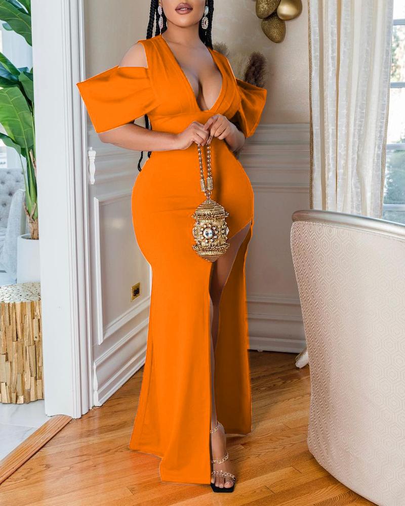 

Cold Shoulder High Slit Party Dress, Orange