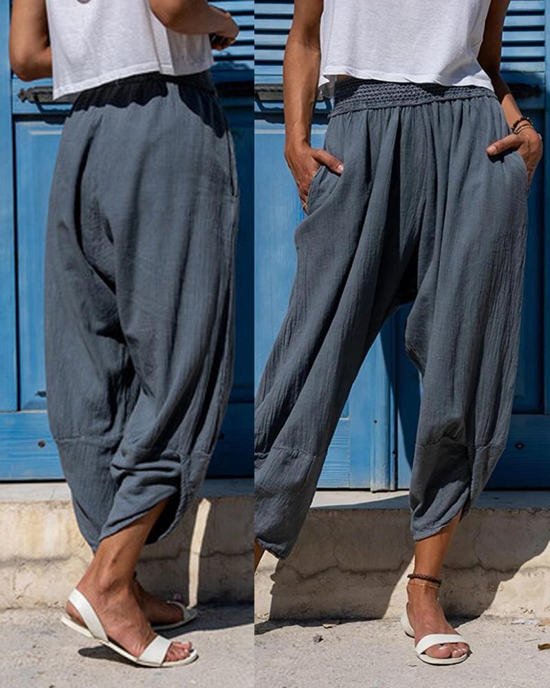 

Pocket Design Ruched Cuffed Pants, Blue