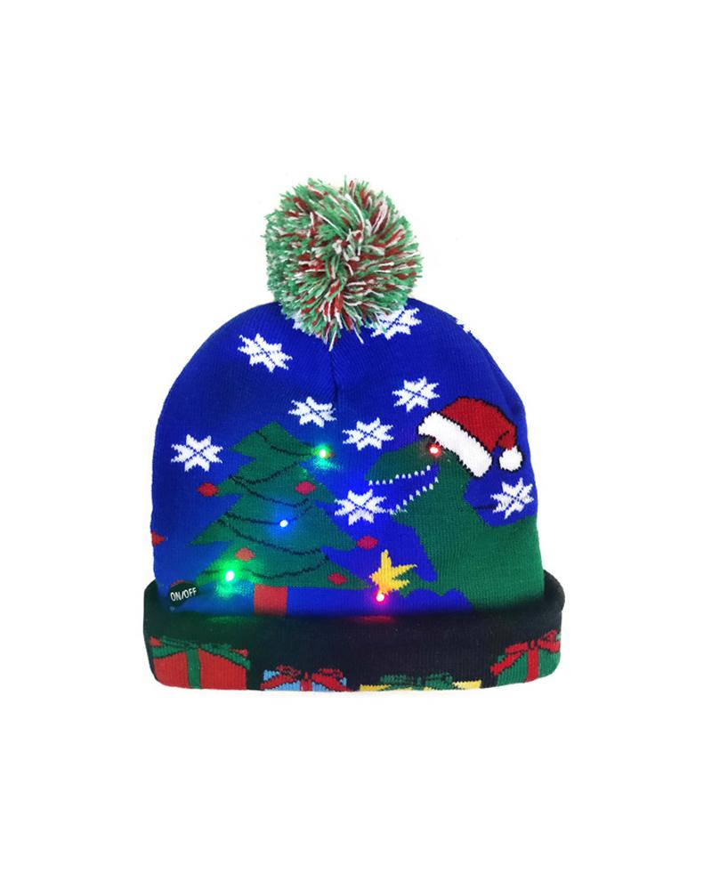 

1pc Christmas Pom Pom Decor LED Light Knitted Beanie, Style2