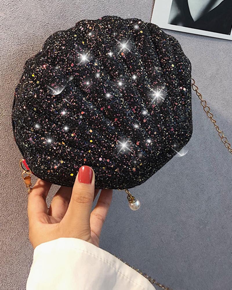 

Shell Shaped Glitter Crossbody Evening Bag, Black