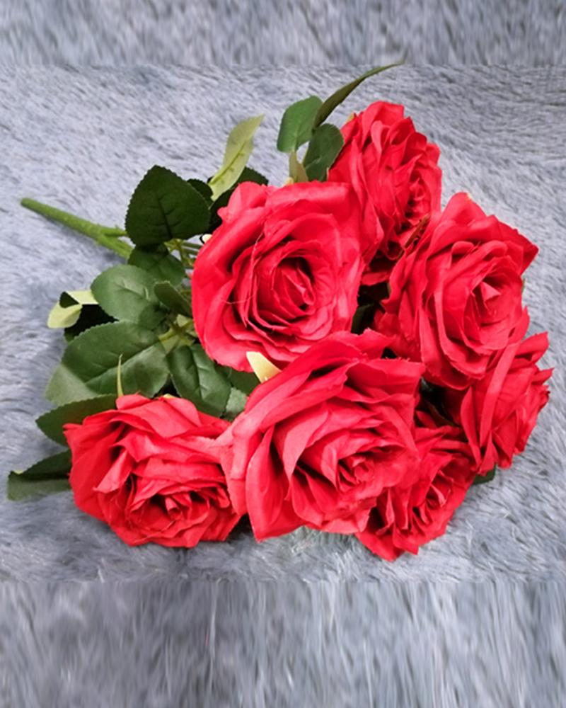 

Artificial Flowers Silk Roses Fake Bridal Wedding Bouquet for Home Garden Party Floral Decor 10 Pcs, Red