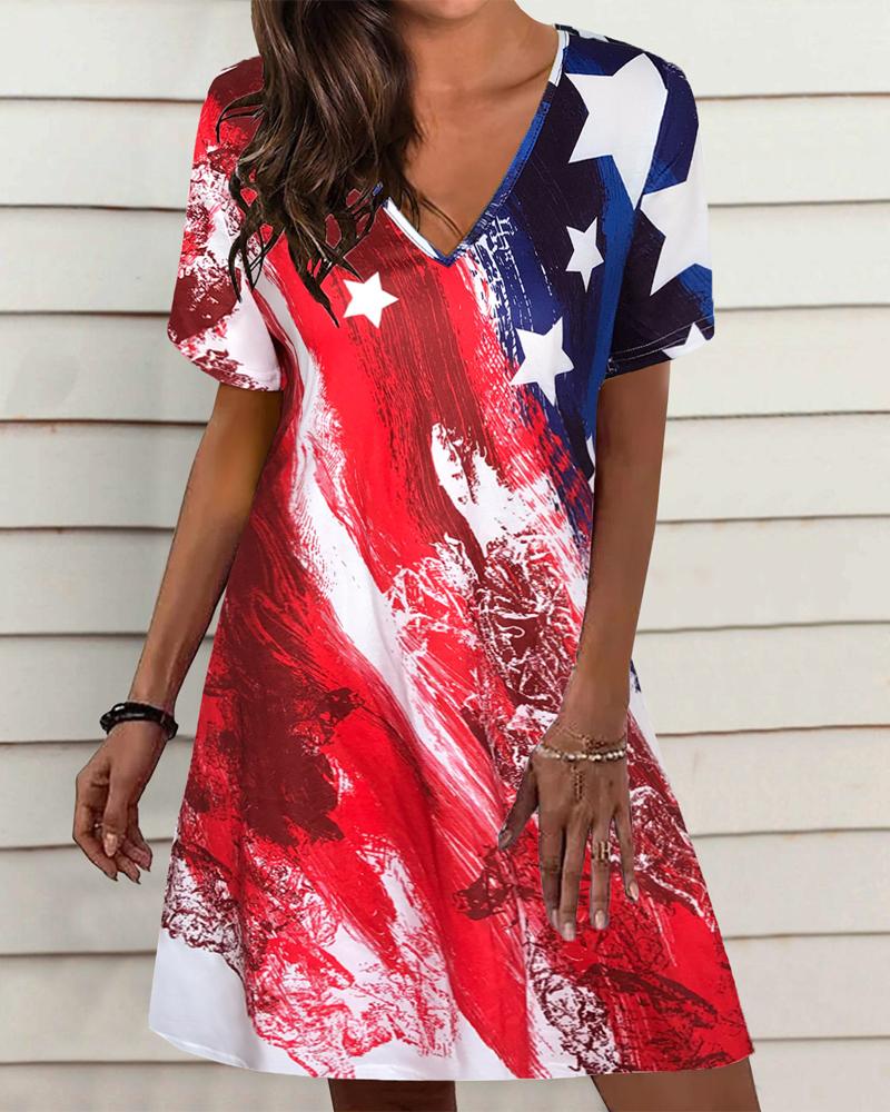 

Independence Day Flag Print V-Neck Casual Dress, Style3