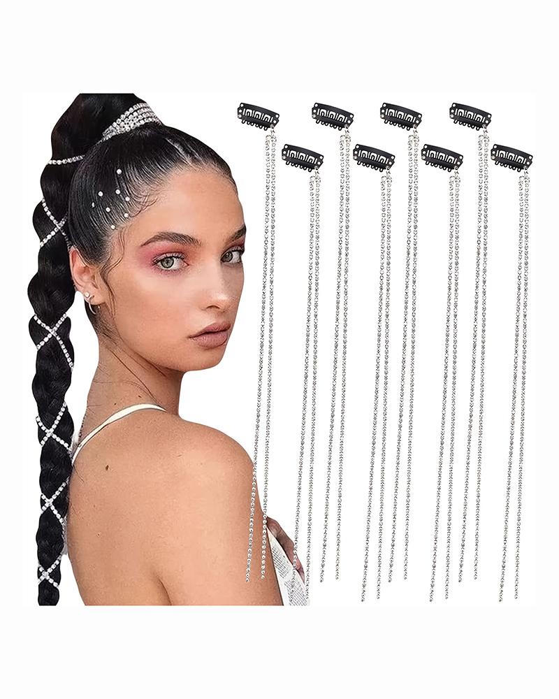 

1pc Glamorous Rhinestone Chain Tassel Headband Clip Bridal Hair Accessory, Silver