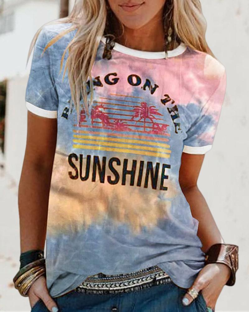 

Tie Dye Letter Print Short Sleeve T-shirt, Blue