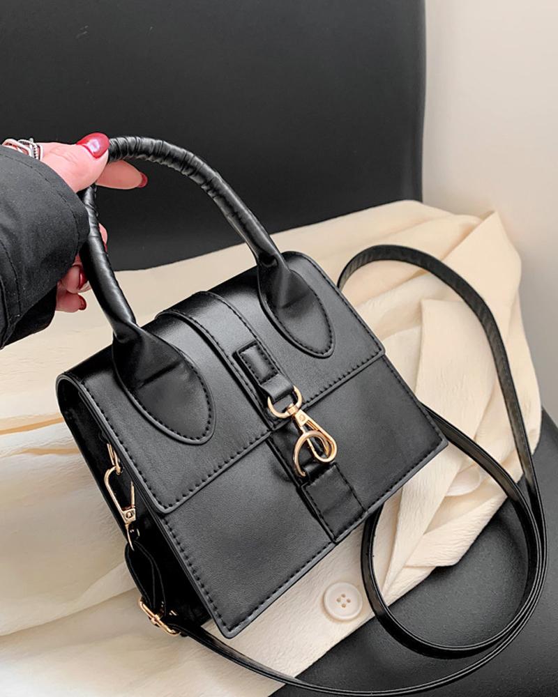 

Lock Flap Shoulder Bag With Handle, Black