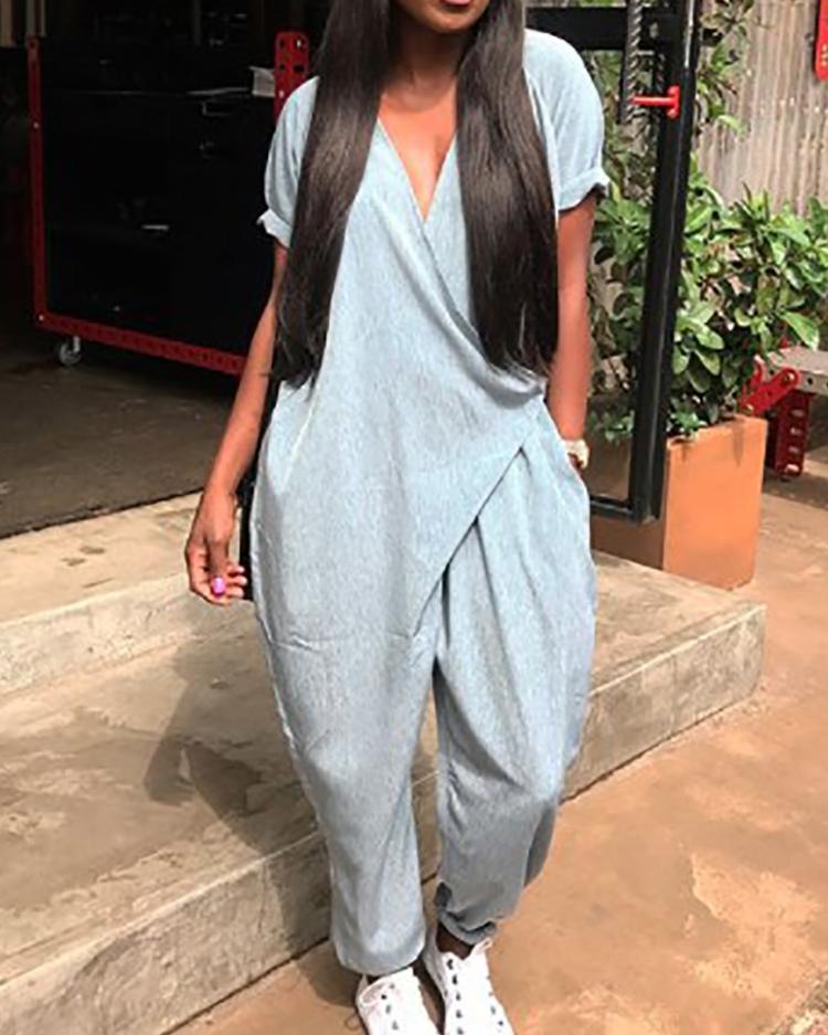 

Stylish Pocket Wrapped Harem Jumpsuit, Gray