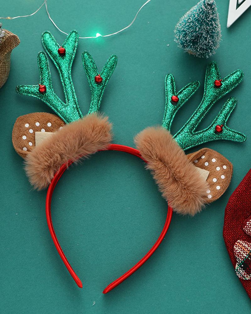 

1pc Christmas Fuzzy Detail Antler Headband, Green