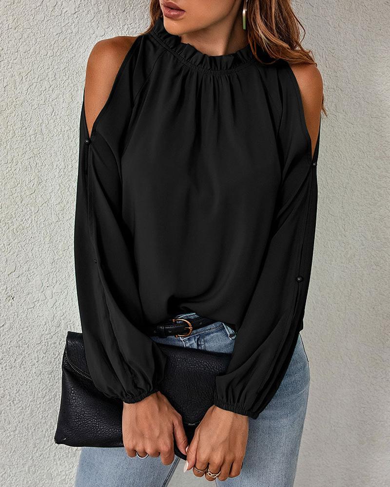 

Frill Hem Cold Shoulder Top, Black