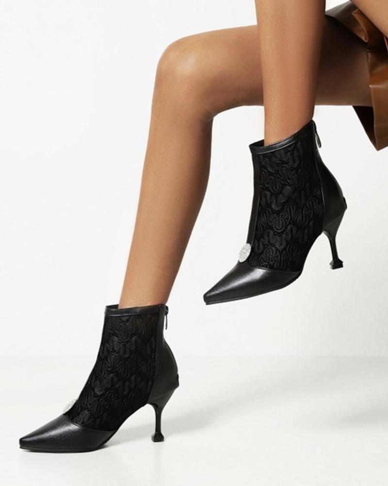 

Womens Point Toe Stiletto Heeled Colorblock Ankle Booties, Black