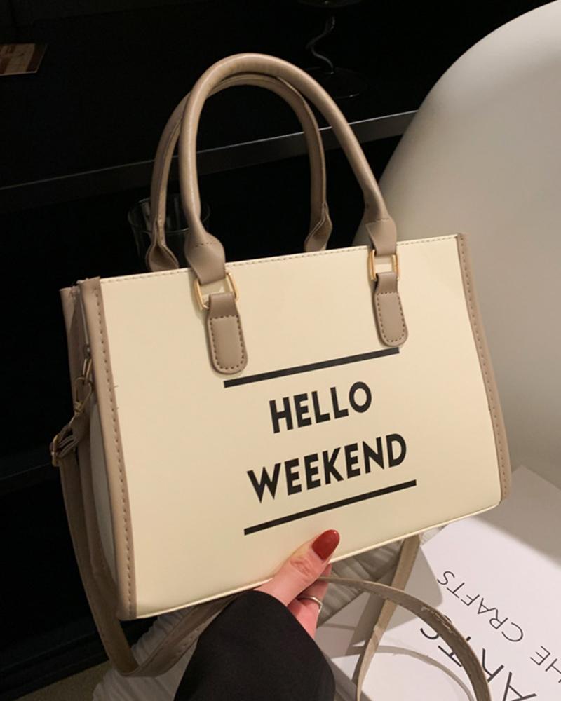 

Letter Print Large Capacity Tote Bag, Beige