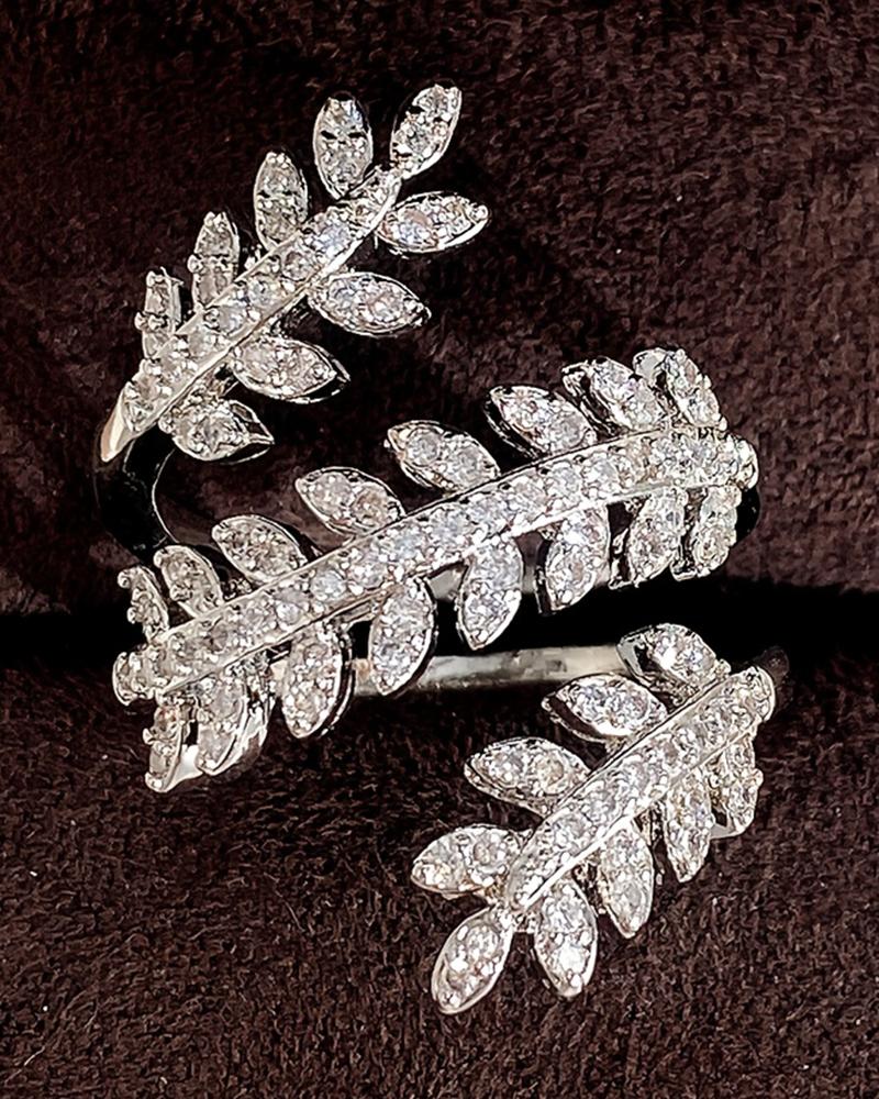 

1pc Creative Design Leaf Vine Open Ring Wedding Bridal Party Jewely, White
