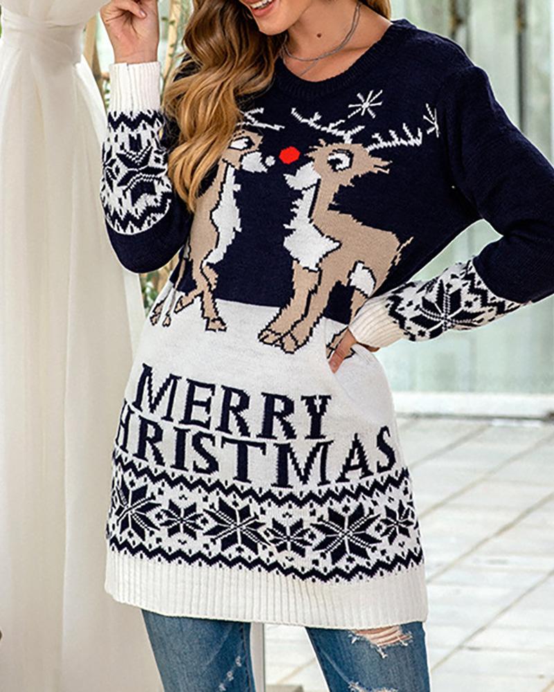 

Christmas Letter Moose Print Longline Ugly Sweater, Black