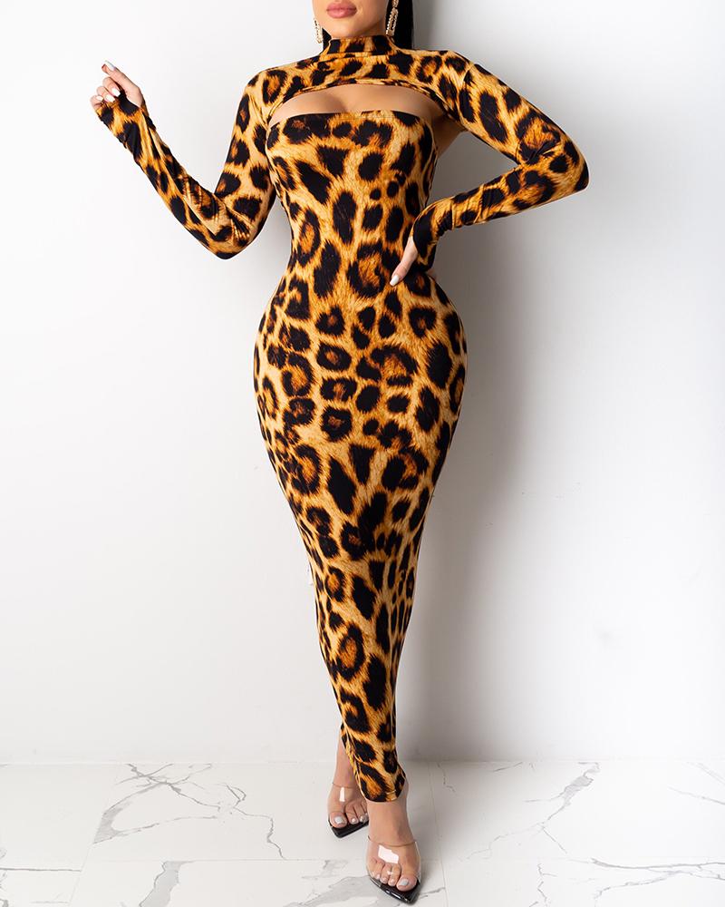 

Leopard Cut Out Chest Bodycon Dress