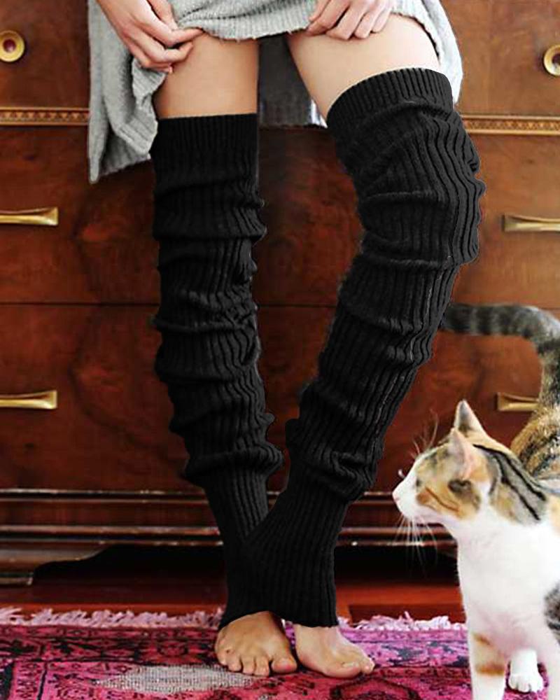 

1Pair Thigh High Knit Leg Warmers Winter Warm Footless Long Boot Socks, Black