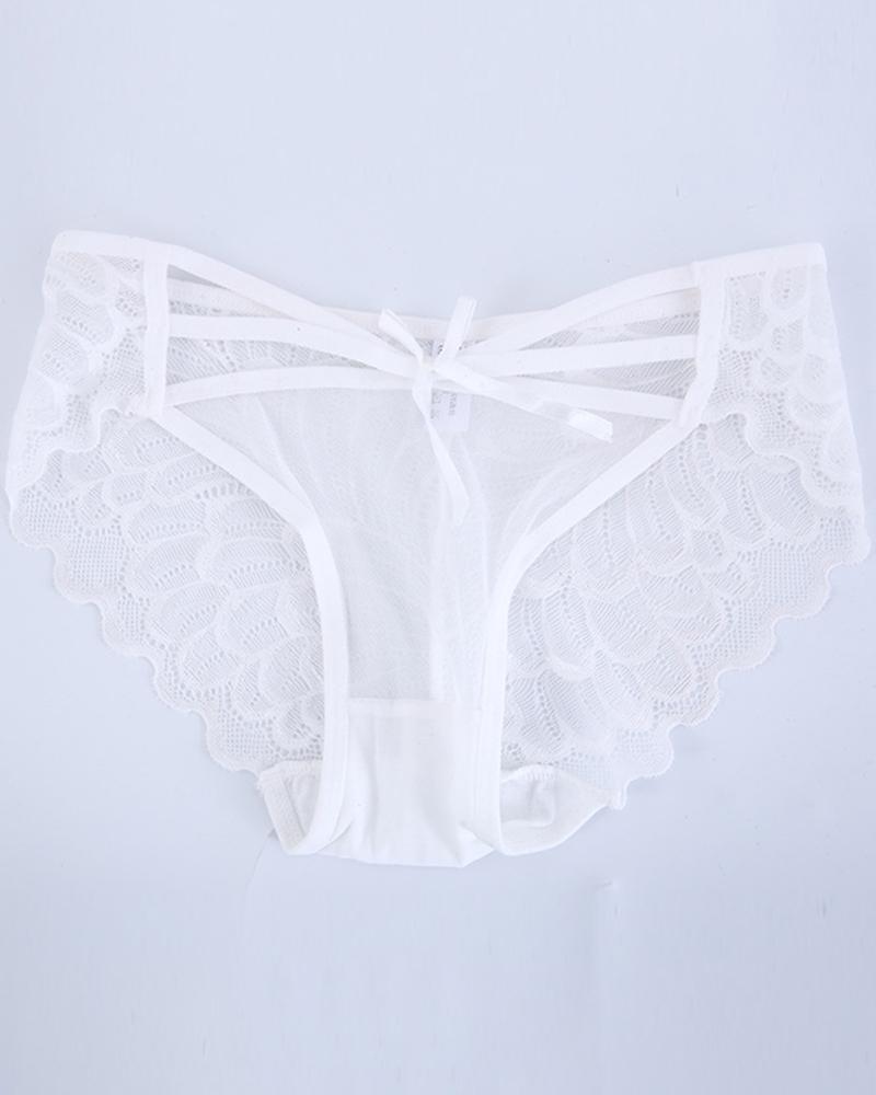 

Sheer Mesh Lace Bowknot Cutout Panty, White