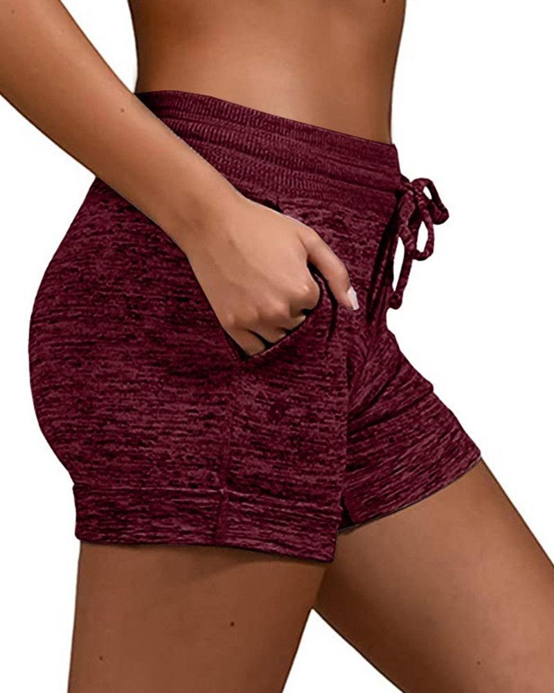 

Drawstring Pocket Design Shorts, Wine red