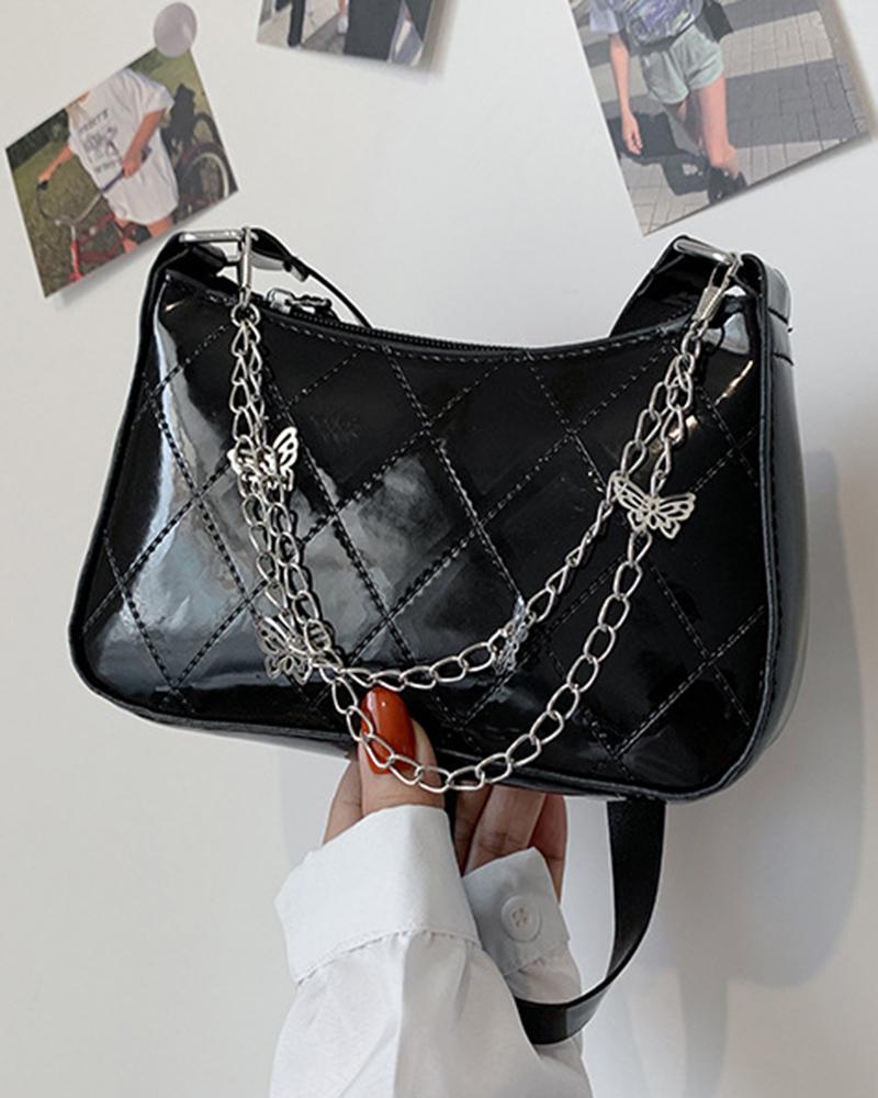 

Quilted Butterfly Chain Strap Shoulder Bag, Black