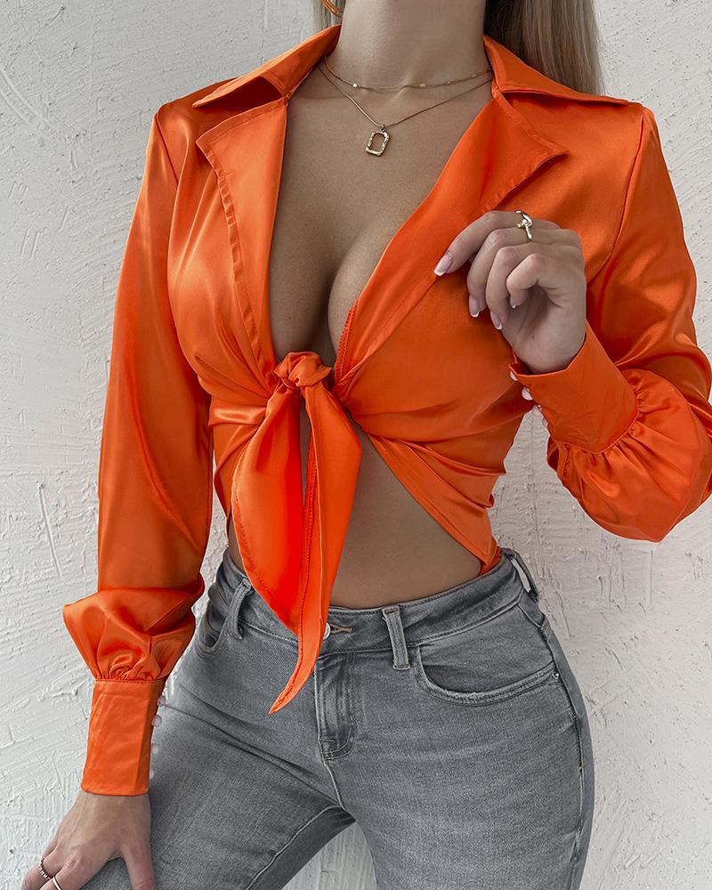 

Tied Detail Long Sleeve Cutout Bodysuit, Orange