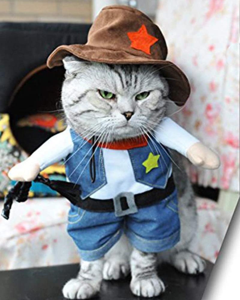 

Cowboy Pet Halloween Costume With Hat, Blue