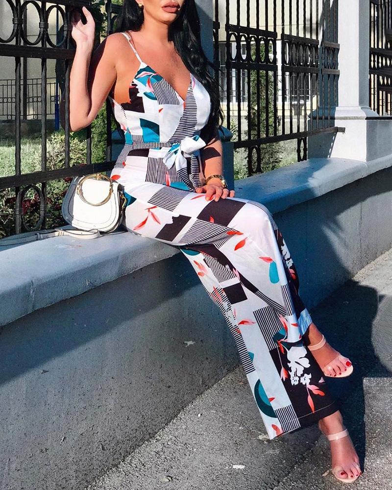 

Spaghetti Strap Mixed Print Jumpsuit, Multicolor