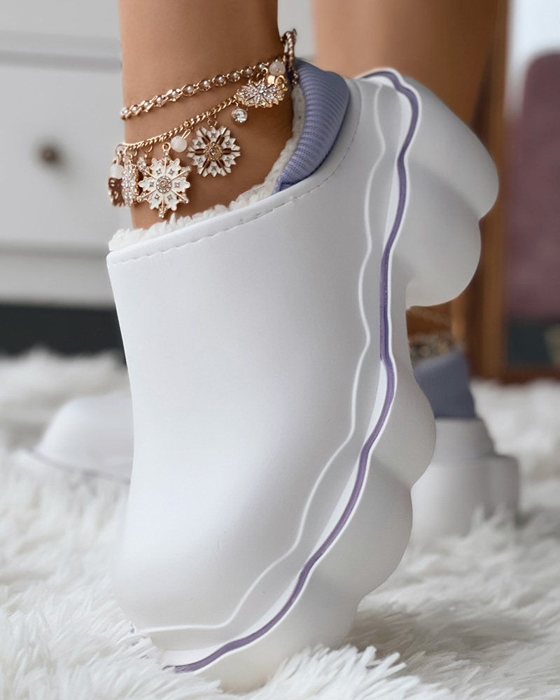 

Floral Shaped Platform Lined Slippers, White&purple