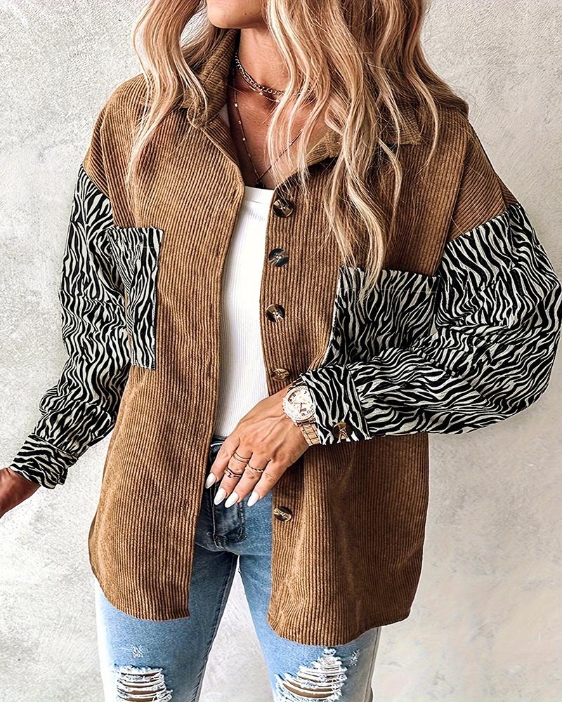 Chaqueta de pana con estampado de rayas de cebra y bloques de color
