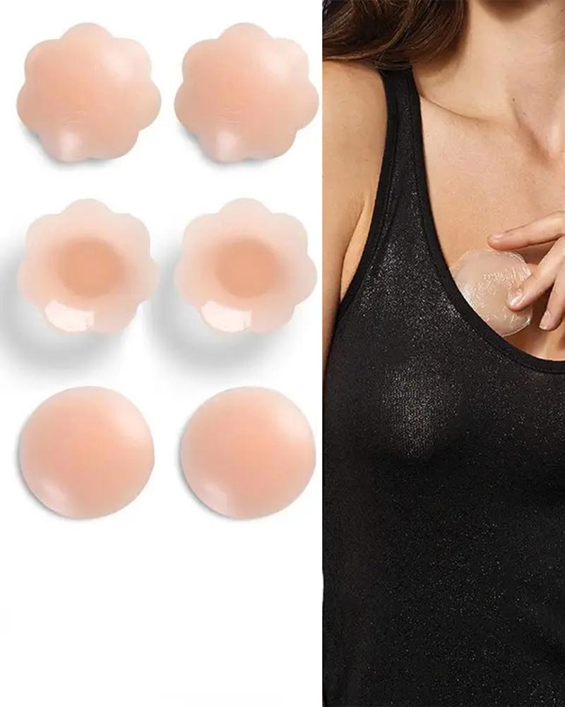 

4PCS/Set Reusable Self-Adhesive Invisible Breast Bra Pad Silicone Flower And Circle Nipple Covers, Nude