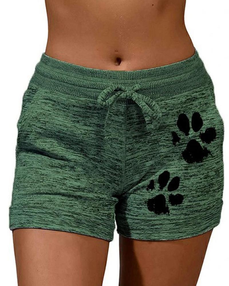 

Casual Foot Print Yoga Short Pants, Army green