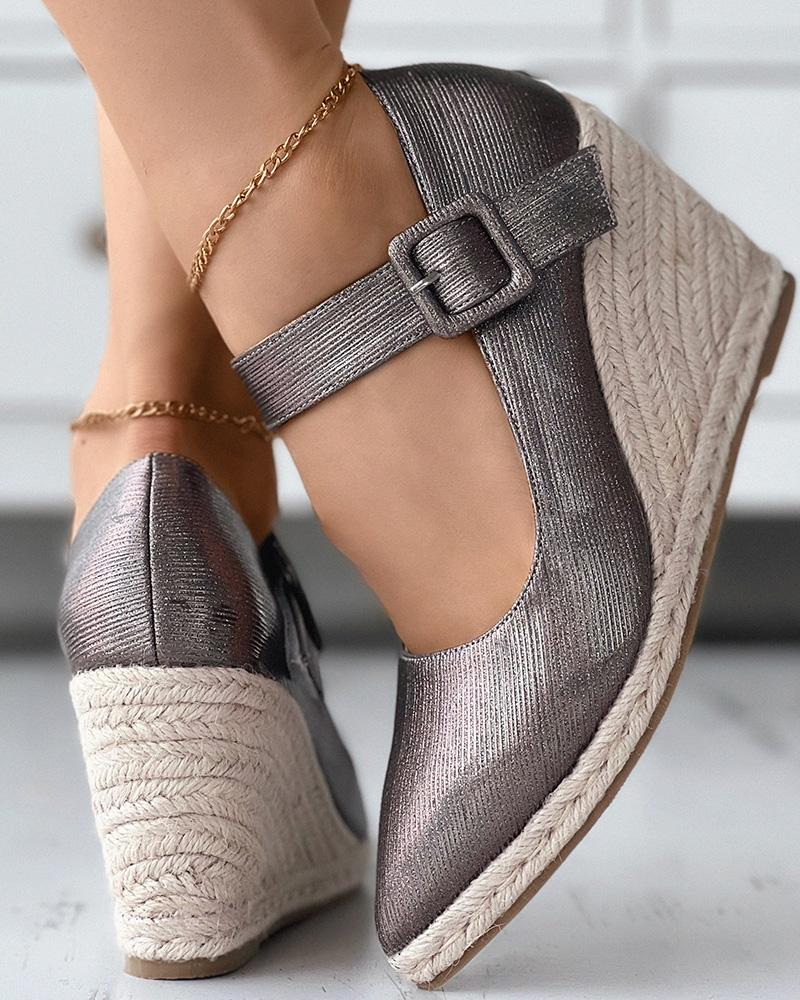 

Buckled Point Toe Wedge Shoes, Coffee