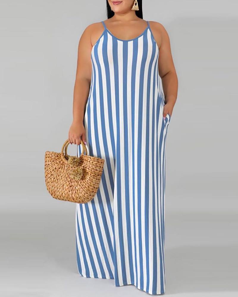 

Striped Colorblock Spaghetti Strap Casual Dress, Blue
